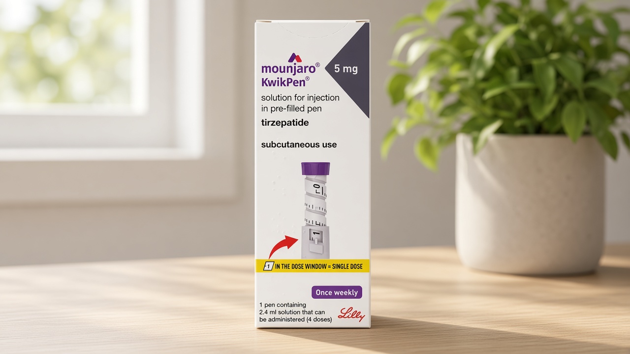 Пачка Mounjaro KwikPen 5 мг: тирзепатид, Lilly