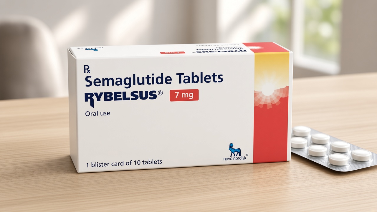 Пачка Rybelsus 7 мг: таблетки семаглутиду Novo Nordisk