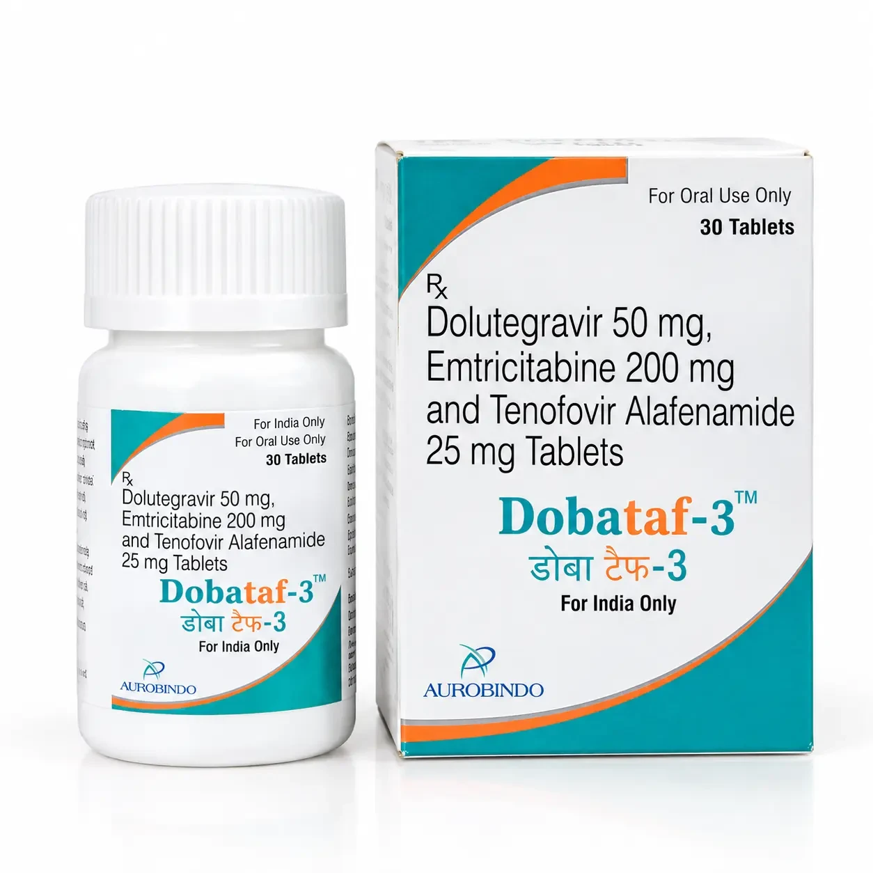 Добатаф 3 (Dobataf 3) — Долутегравір 50 mg / 200 mg / 25 mg, 30 шт, Aurobindo Pharma